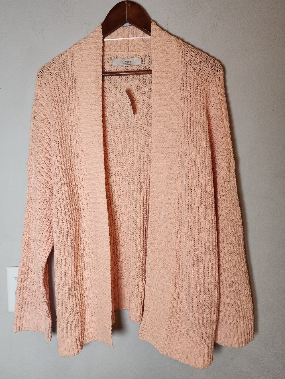 NWT Ann Taylor Loft Rib Trim Open Knit Cardigan Peach 100% Cotton Size XL